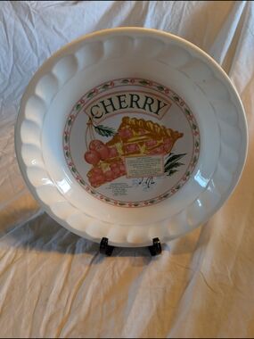 2/60$ Vintage White Ceramic baking pie dish with cherry pie recipe